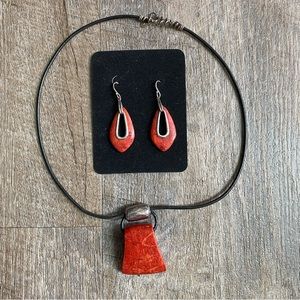 Real Coral and Sterling Sliver Earrings and Necklace